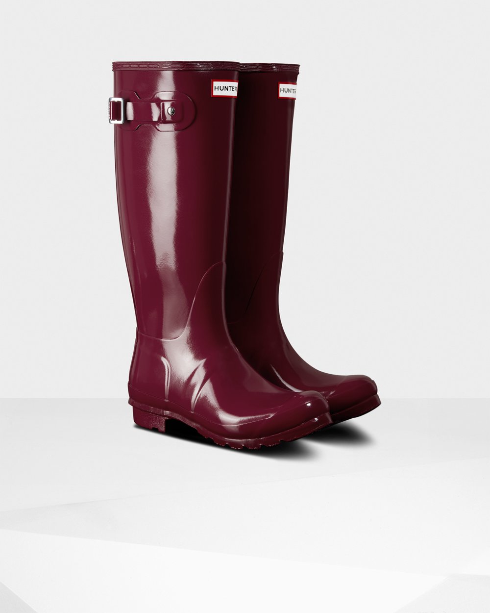 Womens Hunter Original Gloss - Tall Rain Boots Claret/Red - 9785-VQDPT